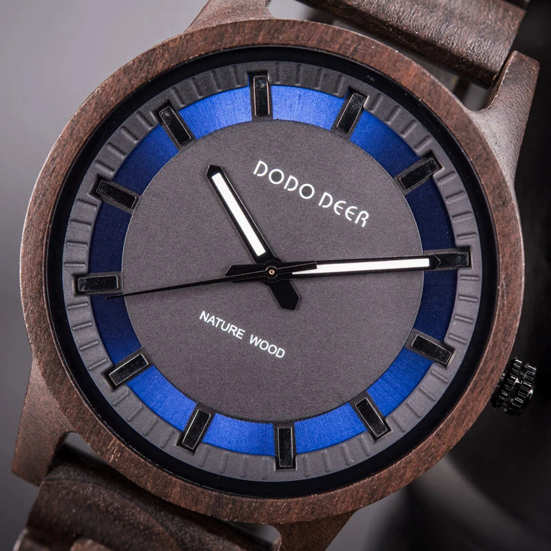 

DODO DEER Men's Wood Wathch in Qaurtz Wristwatch Male Simple Ebony Wooden Popular Gift Box Private Customize